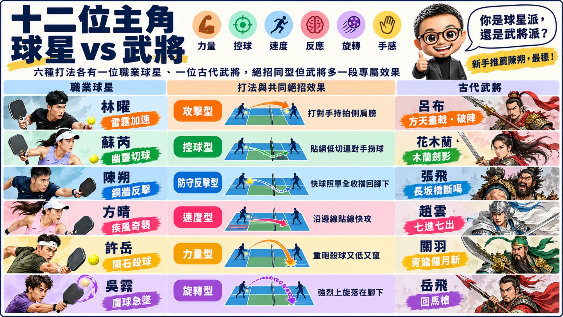 六位職業球星與六位古代武將